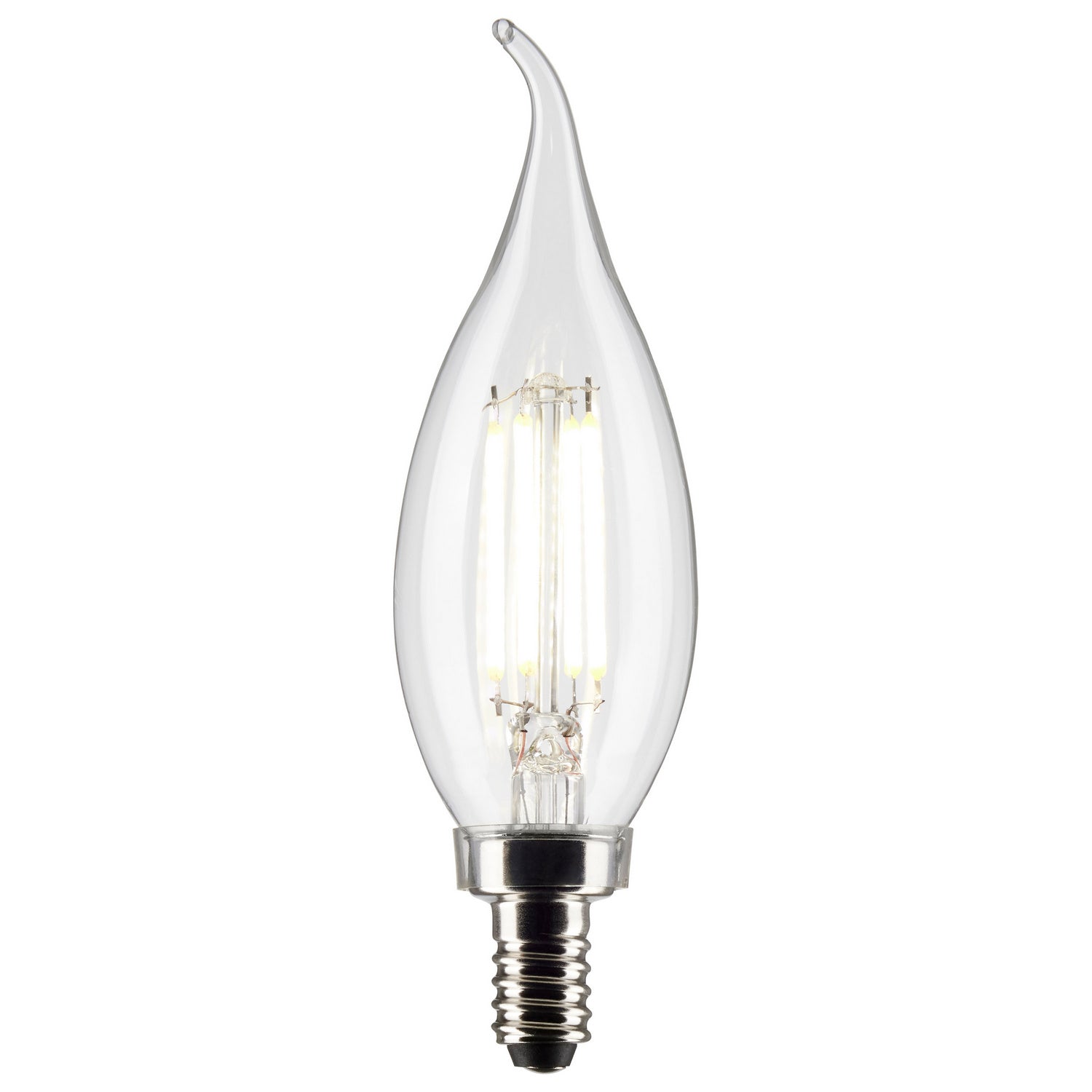 4 Watt CA10 LED, Clear, Candelabra base, 90 CRI, 3000K, 120 Volt Light Bulb by Satco (40W Equivalent)