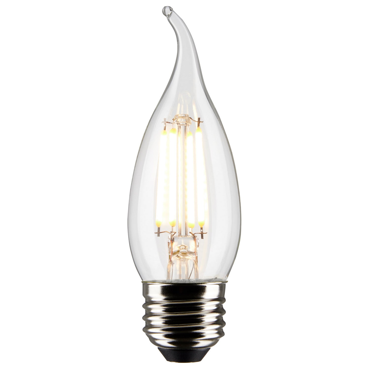 4 Watt CA10 LED, Clear, Medium base, 90 CRI, 3000K, 120 Volt Light Bulb by Satco (40W Equivalent)