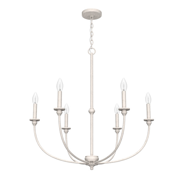 Hunter - 19635 - Six Light Chandelier - Southcrest - Distressed White from Lighting & Bulbs Unlimited in Charlotte, NC
