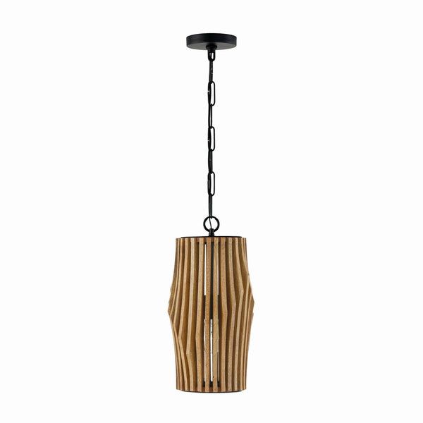 One Light Pendant from the Archer Collection in Light Wood and Matte Black Finish by Capital Lighting