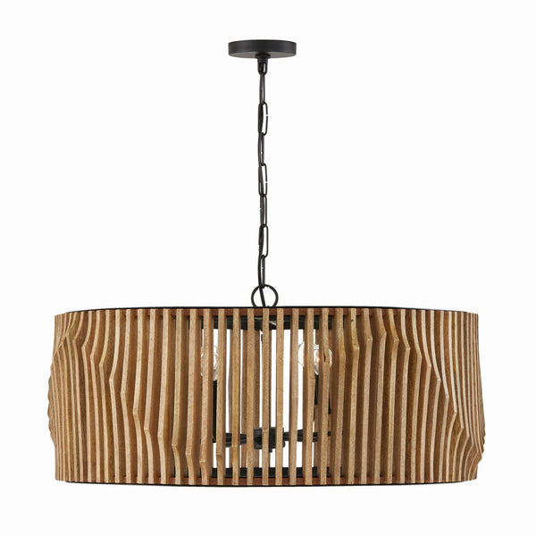 Six Light Pendant from the Archer Collection in Light Wood and Matte Black Finish by Capital Lighting