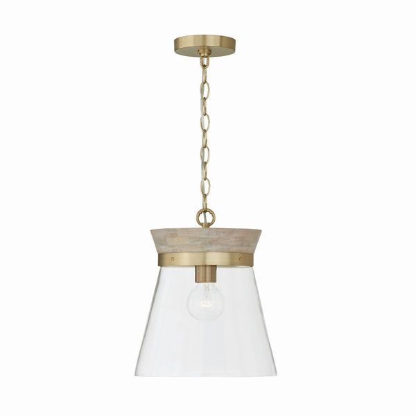One Light Pendant from the Finn Collection in White Wash and Matte Brass Finish by Capital Lighting