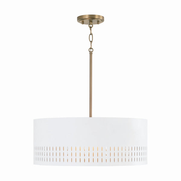 Three Light Pendant from the Dash Collection in Aged Brass and White Finish by Capital Lighting