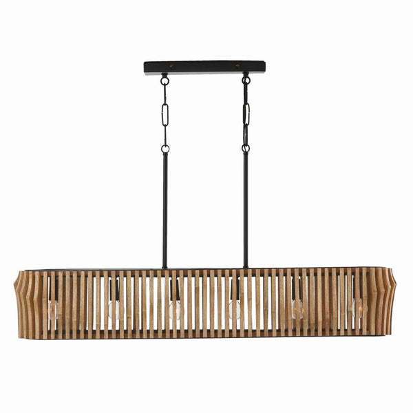 Six Light Island Pendant from the Archer Collection in Light Wood and Matte Black Finish by Capital Lighting