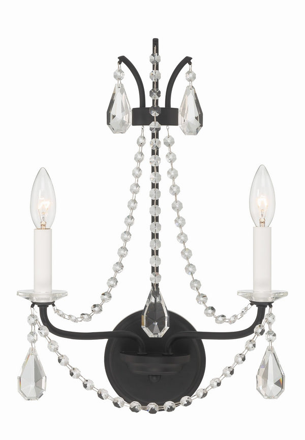 Crystorama - KAR-90902-MK-CL-MWP - Two Light Wall Mount - Karrington - Matte Black from Lighting & Bulbs Unlimited in Charlotte, NC