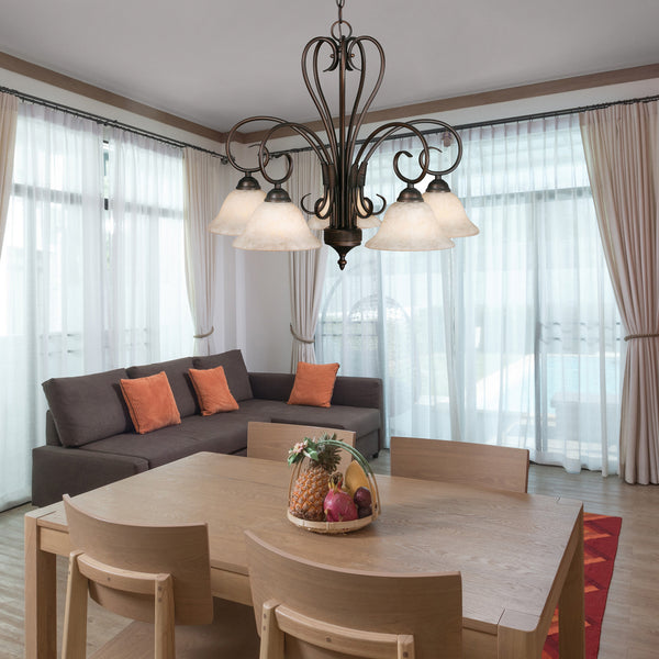 Five Light Chandelier from the Homestead RBZ Collection in Rubbed Bronze Finish by Golden