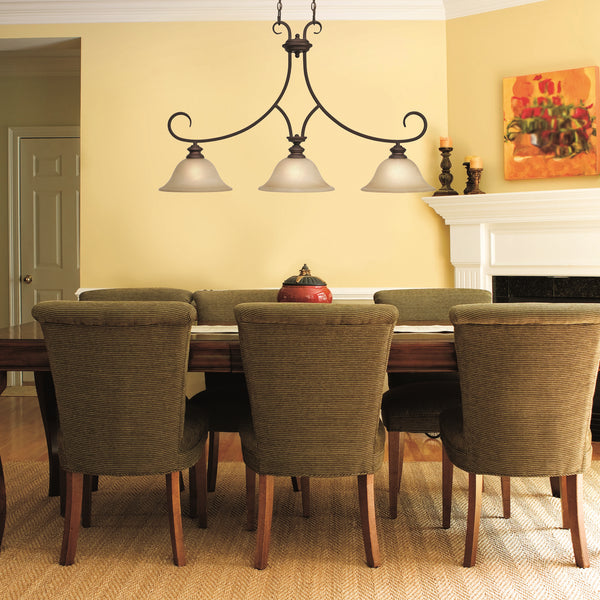 Three Light Linear Pendant from the Lancaster RBZ Collection in Rubbed Bronze Finish by Golden