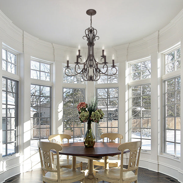 Nine Light Chandelier from the Homestead RBZ Collection in Rubbed Bronze Finish by Golden