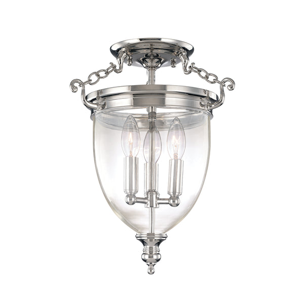 Hudson Valley - 140-PN - Three Light Semi Flush Mount - Hanover - Polished Nickel from Lighting & Bulbs Unlimited in Charlotte, NC