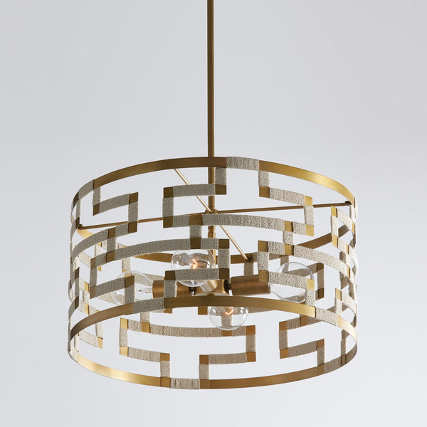 Four Light Pendant from the Hala Collection in Bleached Natural Jute and Patinaed Brass Finish by Capital Lighting