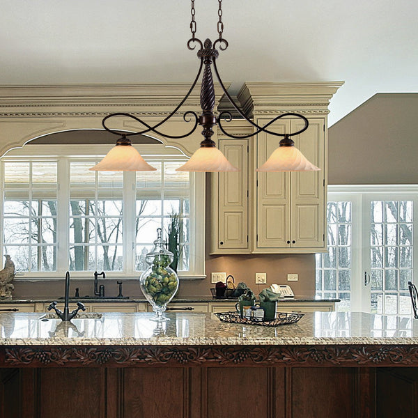 Three Light Linear Pendant from the Torbellino Collection in Cordoban Bronze Finish by Golden
