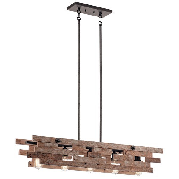 Five Light Linear Chandelier from the Cuyahoga Mill Collection in Anvil Iron Finish by Kichler (Final Sale)
