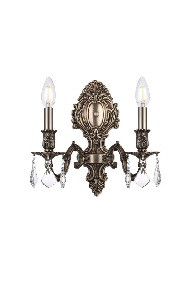 Elegant Lighting - 9602W10PW/RC - Two Light Wall Sconce - Monarch - Pewter from Lighting & Bulbs Unlimited in Charlotte, NC