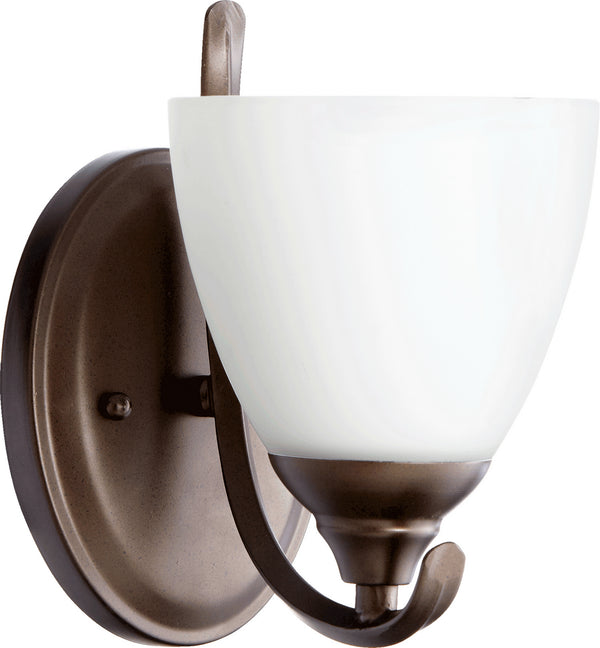 Quorum - 5508-1-86 - One Light Wall Mount - Powell - Oiled Bronze w/ Satin Opal from Lighting & Bulbs Unlimited in Charlotte, NC