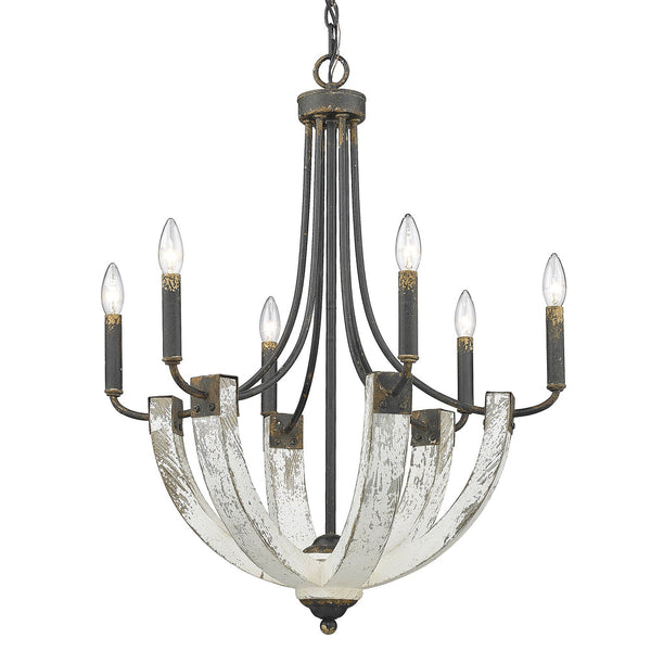 Golden - 0840-6 ABI - Six Light Chandelier - Elwood - Antique Black Iron from Lighting & Bulbs Unlimited in Charlotte, NC