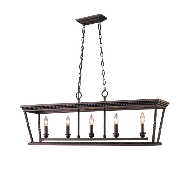 Five Light Linear Pendant from the Davenport Collection in Etruscan Bronze Finish by Golden