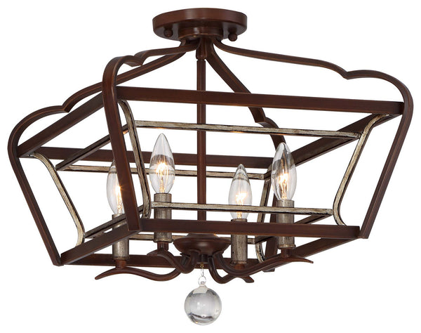 Minka-Lavery - 4347-593 - Four Light Semi Flush Mount - Astrapia - Dark Rubbed Sienna With Aged Silver from Lighting & Bulbs Unlimited in Charlotte, NC