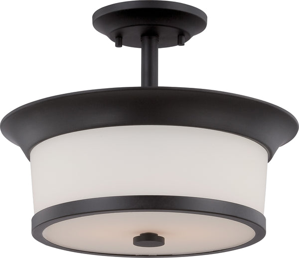 Nuvo Lighting - 60-5550 - Two Light Semi Flush Mount - Mobili - Aged Bronze / Satin White Glass from Lighting & Bulbs Unlimited in Charlotte, NC
