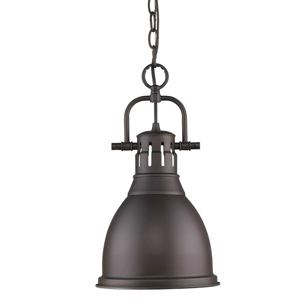 One Light Pendant from the Duncan RBZ Collection in Rubbed Bronze Finish by Golden
