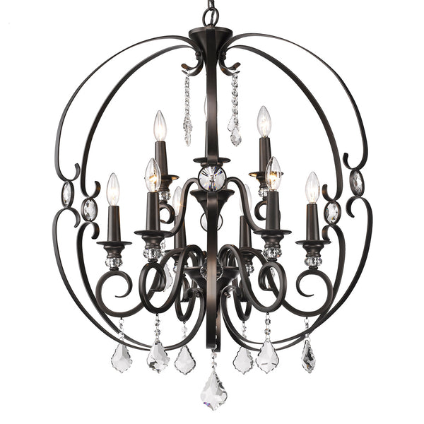 Nine Light Chandelier from the Ella EBB Collection in Brushed Etruscan Bronze Finish by Golden