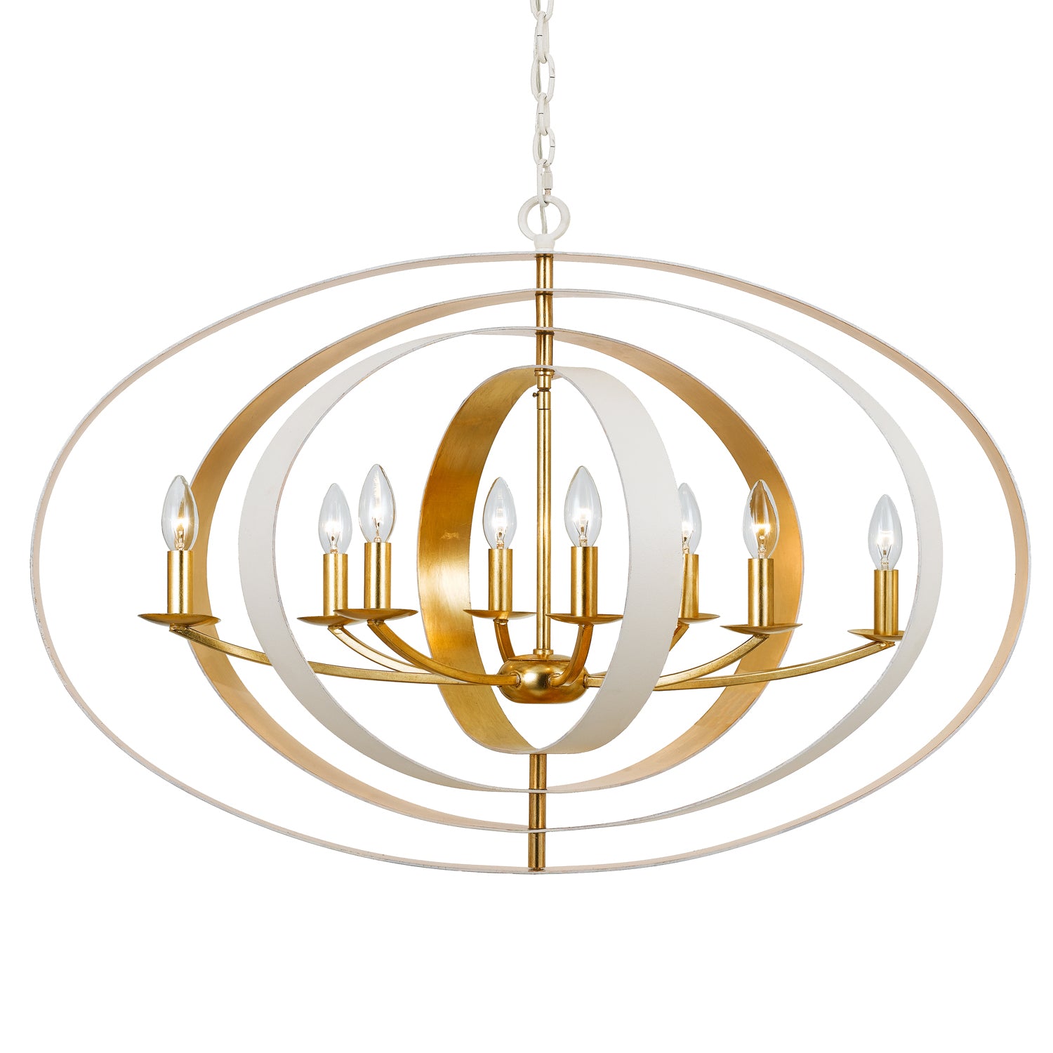 Crystorama - 588-MT-GA - Eight Light Chandelier - Luna - Matte White / Antique Gold from Lighting & Bulbs Unlimited in Charlotte, NC
