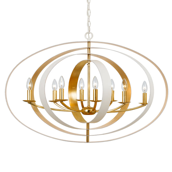 Crystorama - 588-MT-GA - Eight Light Chandelier - Luna - Matte White / Antique Gold from Lighting & Bulbs Unlimited in Charlotte, NC