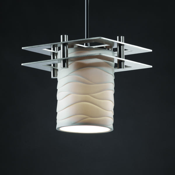 Justice Designs - POR-8165-10-WAVE-NCKL-BKCD - One Light Pendant - Limoges - Brushed Nickel from Lighting & Bulbs Unlimited in Charlotte, NC