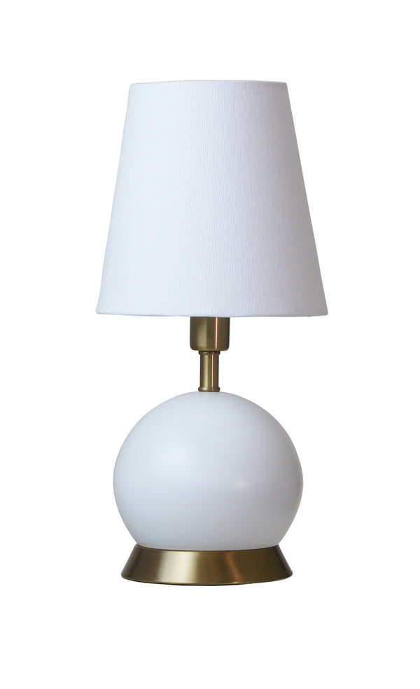 One Light Table Lamp from the Geo Collection in White With Weathered Brass Finish by House of Troy