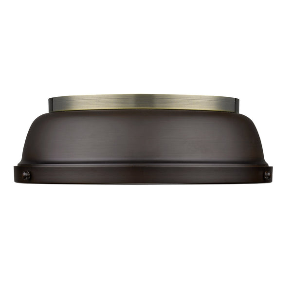Two Light Flush Mount from the Duncan AB Collection in Aged Brass Finish by Golden