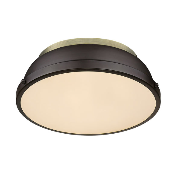 Two Light Flush Mount from the Duncan AB Collection in Aged Brass Finish by Golden