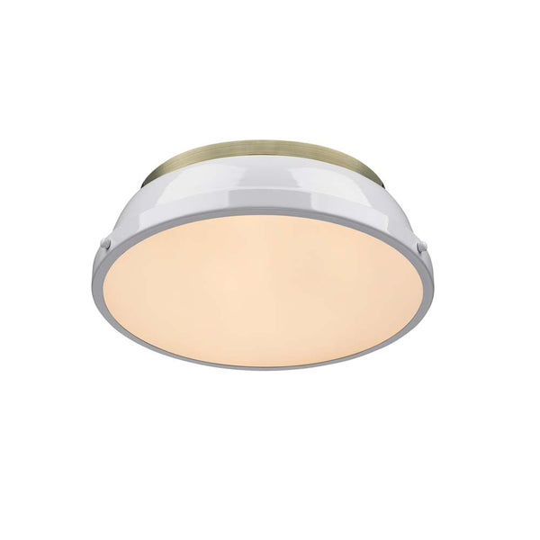 Two Light Flush Mount from the Duncan AB Collection in Aged Brass Finish by Golden