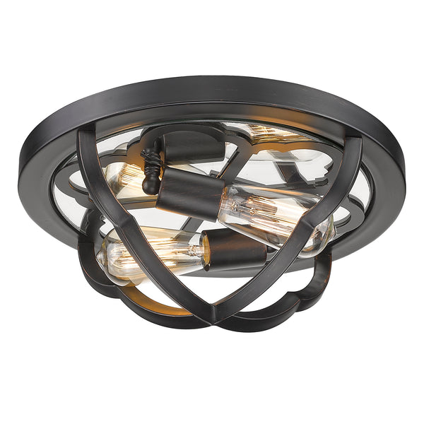 Two Light Flush Mount from the Saxon Collection in Aged Bronze Finish by Golden