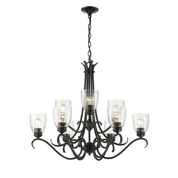 Nine Light Chandelier from the Parrish Collection in Matte Black Finish by Golden