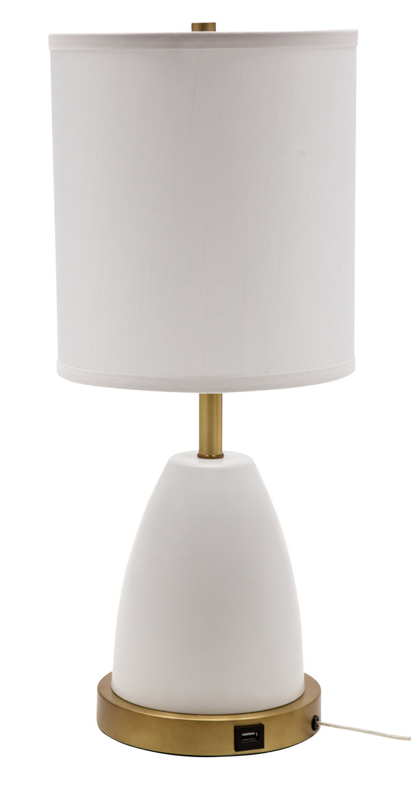 One Light Table Lamp from the Rupert Collection in White With Weathered Brass Finish by House of Troy