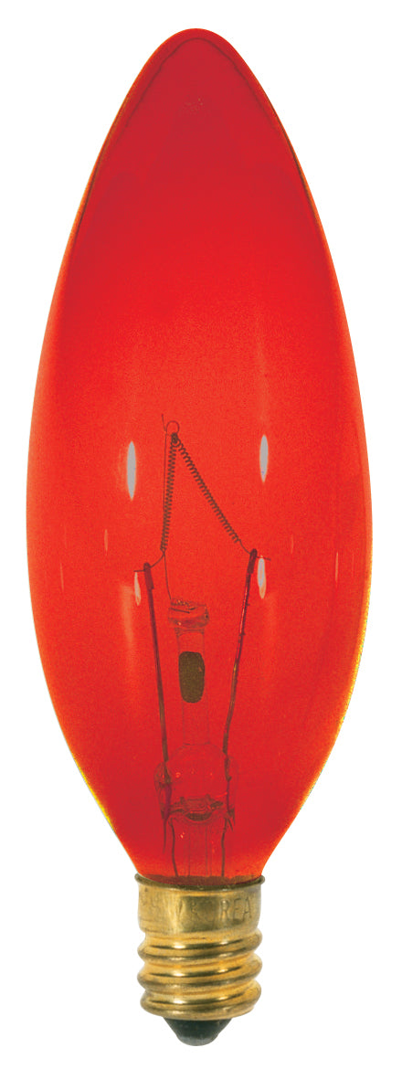 25 Watt BA9 1/2 Incandescent, Transparent Red, 1500 Average rated hours, Candelabra base, 120 Volt Light Bulb by Satco