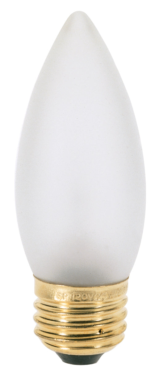 25 Watt B11 Incandescent, Frost, 1500 Average rated hours, 200 Lumens, Medium base, 120 Volt Light Bulb by Satco