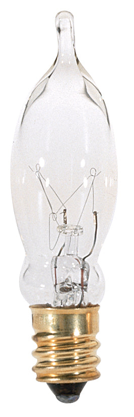 7.5 Watt CA5 Incandescent, Clear, 1500 Average rated hours, 40 Lumens, Candelabra base, 120 Volt Light Bulb by Satco