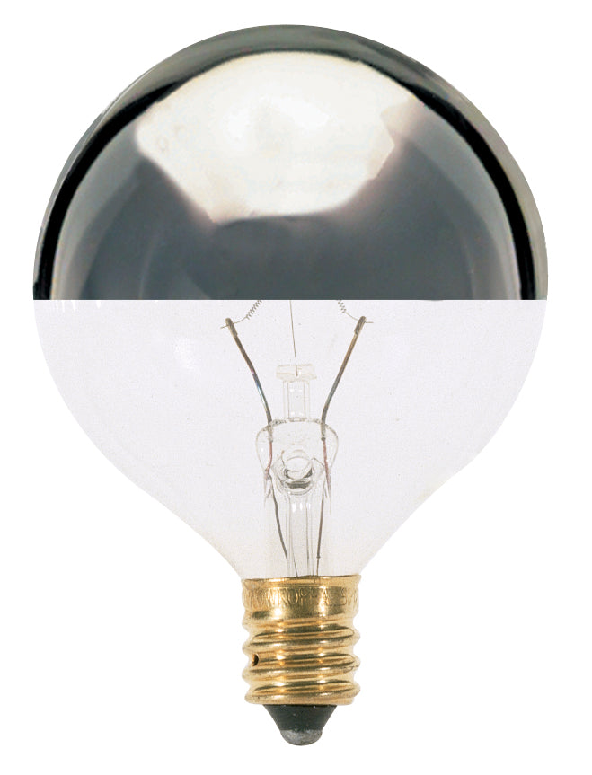40 Watt G16 1/2 Incandescent, Silver Crown, 1500 Average rated hours, 384 Lumens, Candelabra base, 120 Volt Light Bulb by Satco