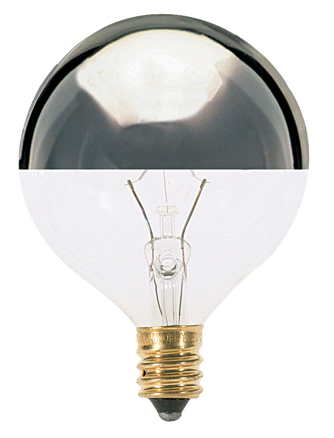 60 Watt G16 1/2 Incandescent, Silver Crown, 1500 Average rated hours, 672 Lumens, Candelabra base, 120 Volt Light Bulb by Satco