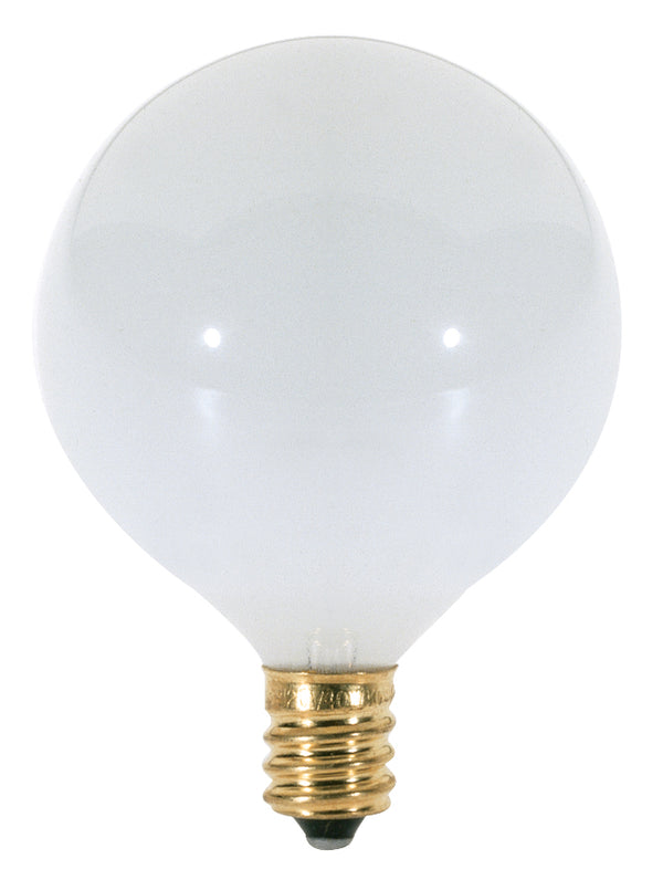 25 Watt G16 1/2 Incandescent, Gloss White, 1500 Average rated hours, 175 Lumens, Candelabra base, 120 Volt Light Bulb by Satco