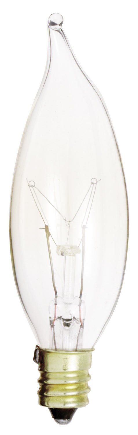 15 Watt CA8 Incandescent, Clear, 1500 Average rated hours, 100 Lumens, Candelabra base, 120 Volt Light Bulb by Satco