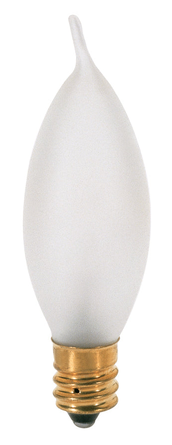 10 Watt CA7 Incandescent, Frost, 1500 Average rated hours, 70 Lumens, Candelabra base, 120 Volt Light Bulb by Satco