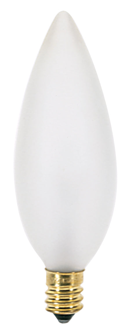 25 Watt BA9 1/2 Incandescent, Frost, 1500 Average rated hours, 212 Lumens, Candelabra base, 120 Volt Light Bulb by Satco