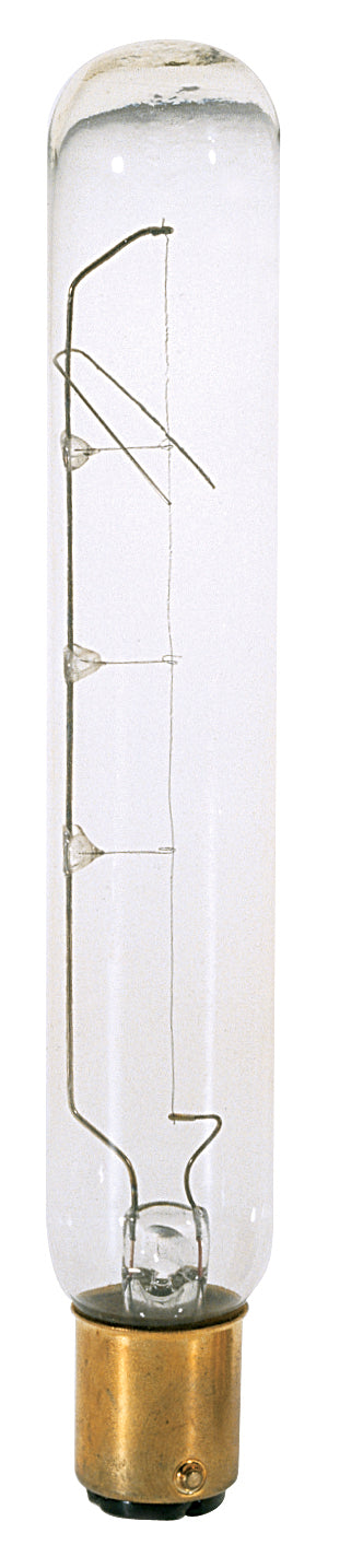 20 Watt T6 1/2 Incandescent, Clear, 1500 Average rated hours, 150 Lumens, DC Bay base, 130 Volt Light Bulb by Satco