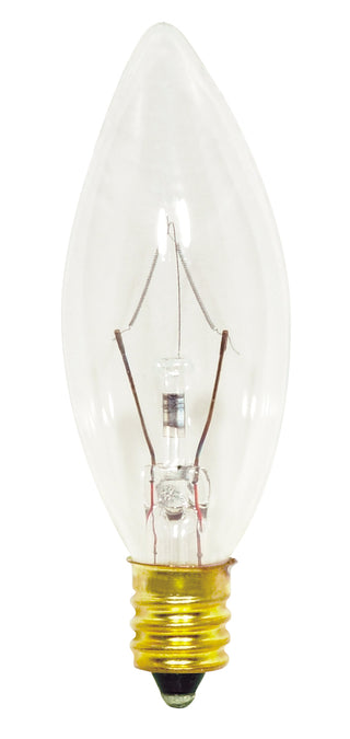 15 Watt B8 Incandescent, Clear, 1500 Average rated hours, 114 Lumens, Candelabra base, 130 Volt Light Bulb by Satco