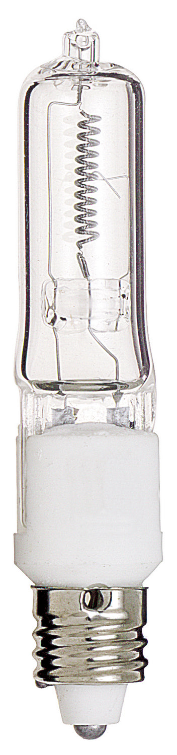 75 Watt, Halogen, T4, Clear, 2000 Average rated hours, 1250 Lumens, Mini Candelabra base, 120 Volt, Carded Light Bulb by Satco