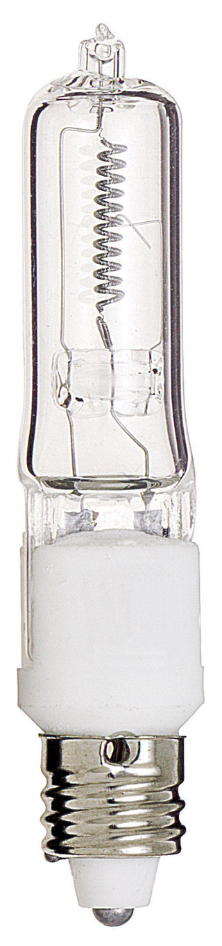100 Watt, Halogen, T4, Clear, 2000 Average rated hours, 1700 Lumens, Mini Candelabra base, 120 Volt, Carded Light Bulb by Satco