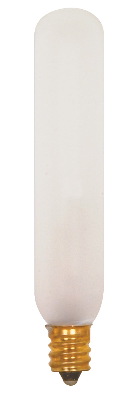 15 Watt T6 Incandescent, Frost, 2500 Average rated hours, 90 Lumens, Candelabra base, 120 Volt, 2-Card Light Bulb by Satco