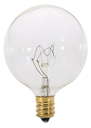 25 Watt G16 1/2 Incandescent, Clear, 1500 Average rated hours, 232 Lumens, Candelabra base, 120 Volt, 2-Card Light Bulb by Satco
