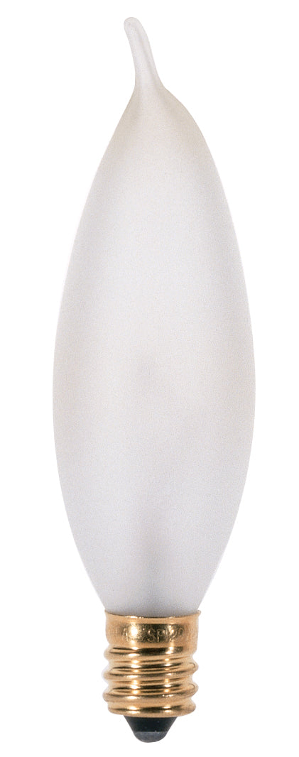 25 Watt CA8 Incandescent, Frost, 1500 Average rated hours, 200 Lumens, Candelabra base, 120 Volt, 2-Card Light Bulb by Satco